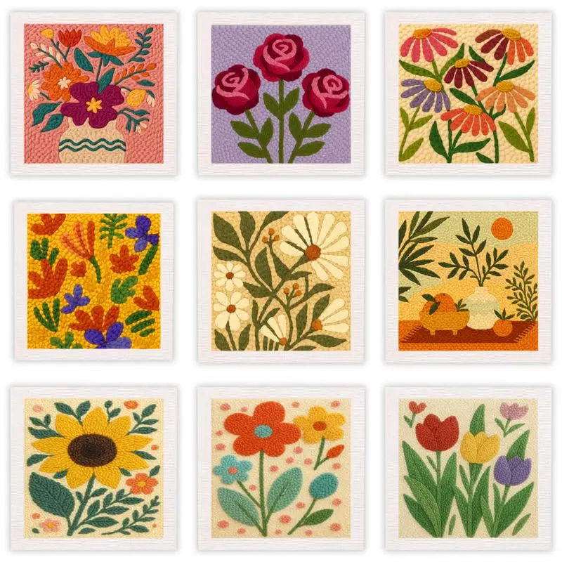 

Punch Needle Embroidery Kit for Beginners Floral Patterns Rose Daisy DIY Craft Set with Fabric Yarn and Tools for Home Decor