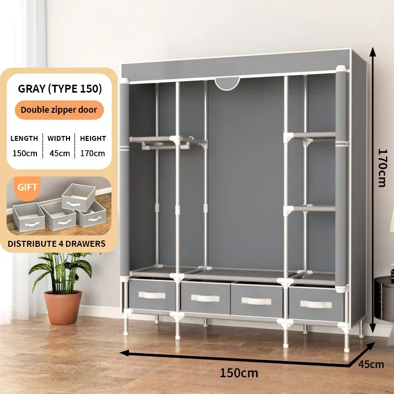 Enlarged Wardrobe Open Closets Economical Assembly Bedroom Furniture 150CM Assembly Closet for Clothes with 4 Storag Cabinets