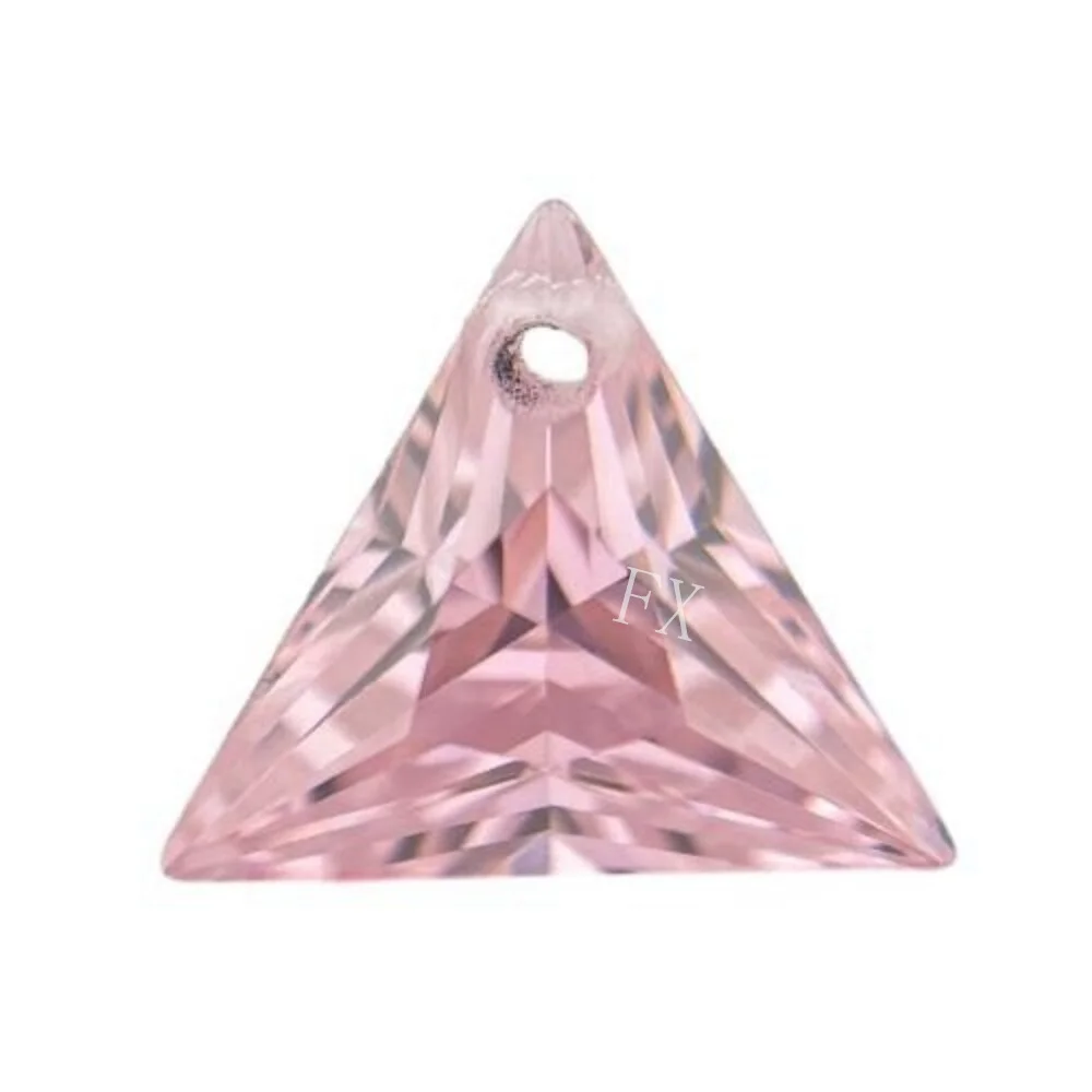 Pink Triangle  Shape Single Hole   Cubic Zirconia  Loose CZ Stone Synthetic Gems Beads For Jewelry Making Size 5x5-12x12mm