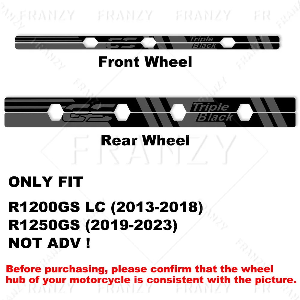 For R1200GS LC 2013-2018 R1250 GS 2019-2023 Motorcycle Wheel Decals Motorrad Rim Sticker Triple Black Hub Stripe Tape