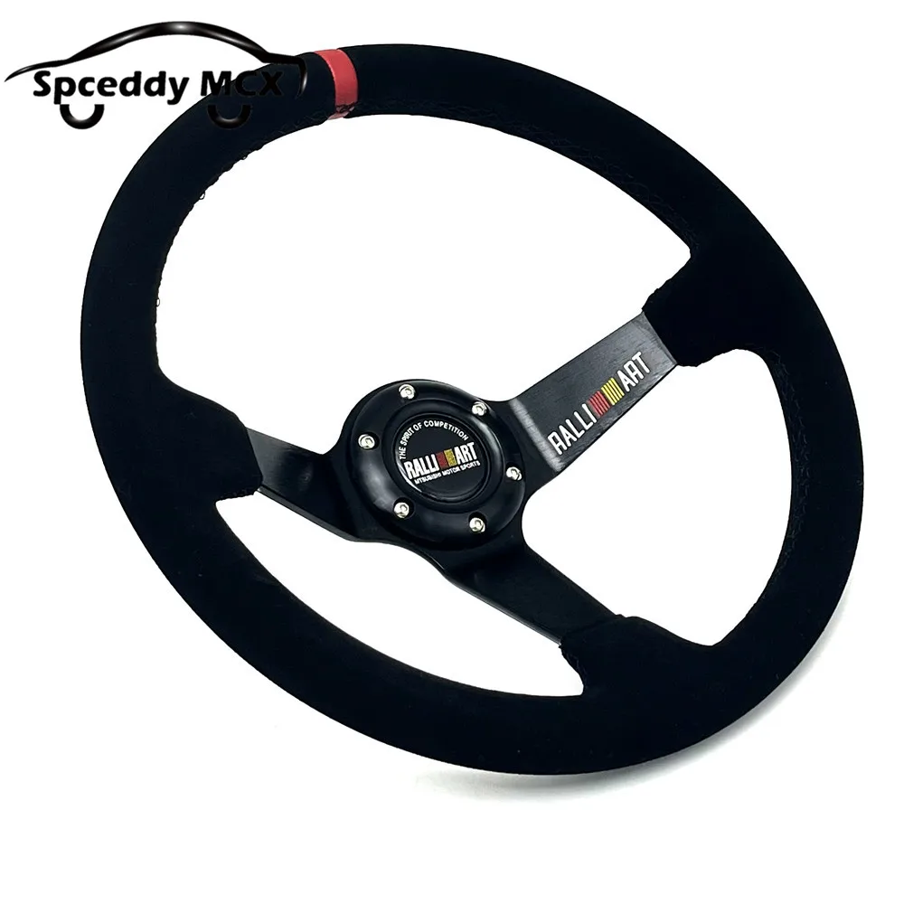 14inch Ralliart Suede Leather Deep Dish Drift Steering Wheel Standard 6 bolts 70mm Holes Sport Steering Wheel For Mitsubish