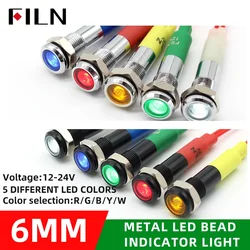 FILN-Mini voyant lumineux LED en métal avec câble de 20cm, lampe de signalisation plate, rouge, vert, bleu, orange, blanc, 6mm, 12V, 24V, 1 pièce