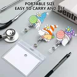 Easter Acrylic Colorful Dwarf Badge Holder Crocodile Clip Teacher Doctor Nurse Work Badge Reel Clip Retractable Badge Holder