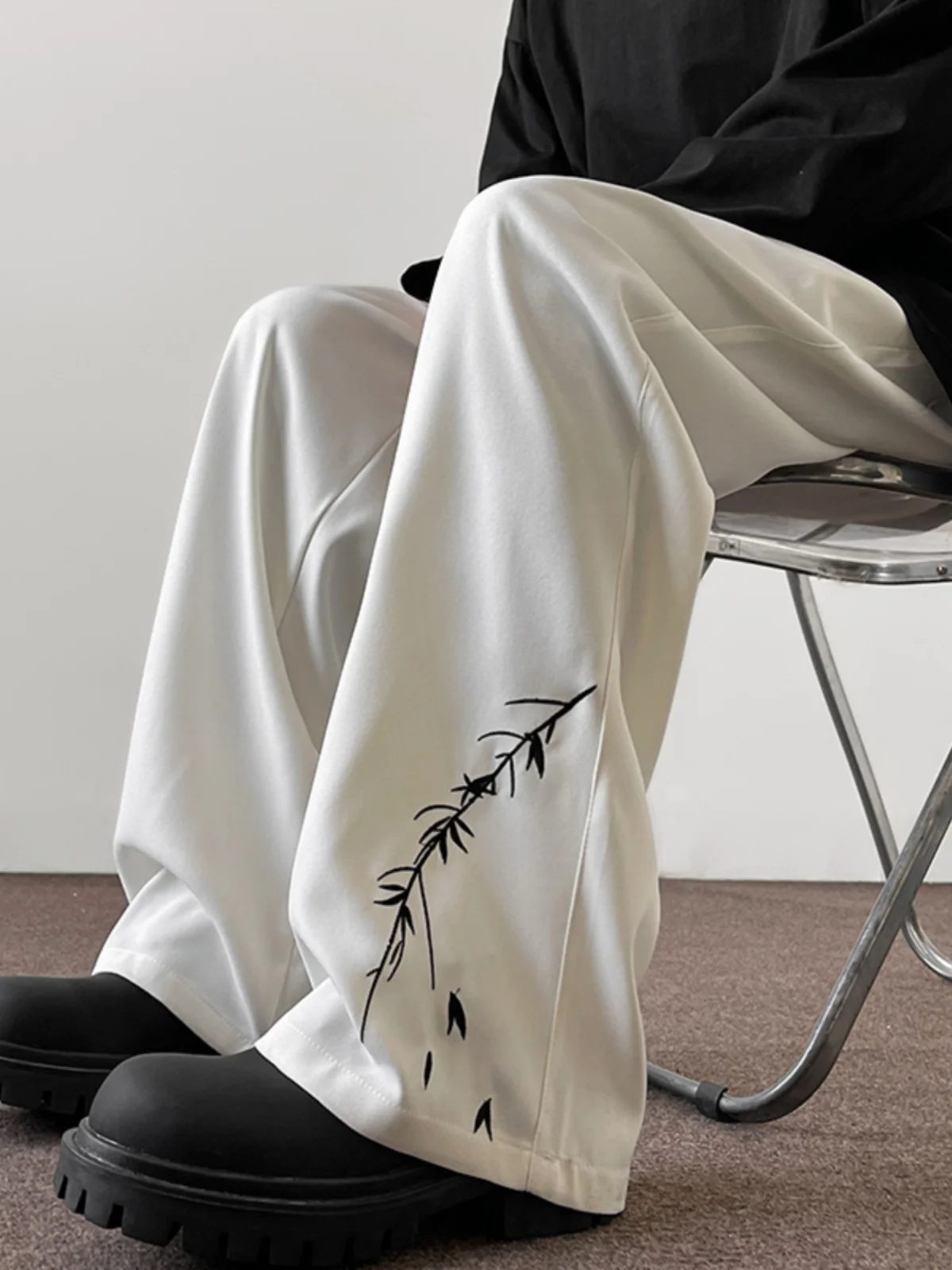 

New Chinese Sle Lightweight Casual White Wide Leg Pants Men's Autumn Spring Straight Cut Cleanfit Trousers Faionable Yout...