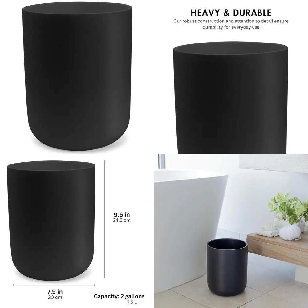 

Compact Matte Black Round Trash Can, 2 Gallon / 7.5L Mini Wastebasket for Small Spaces, Ideal for Bathrooms, Offices, Desks, Bed