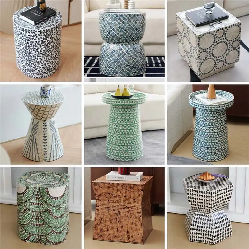 High-end handmade collage shell coffee table, small coffee table, corner table, living room tea table ornaments
