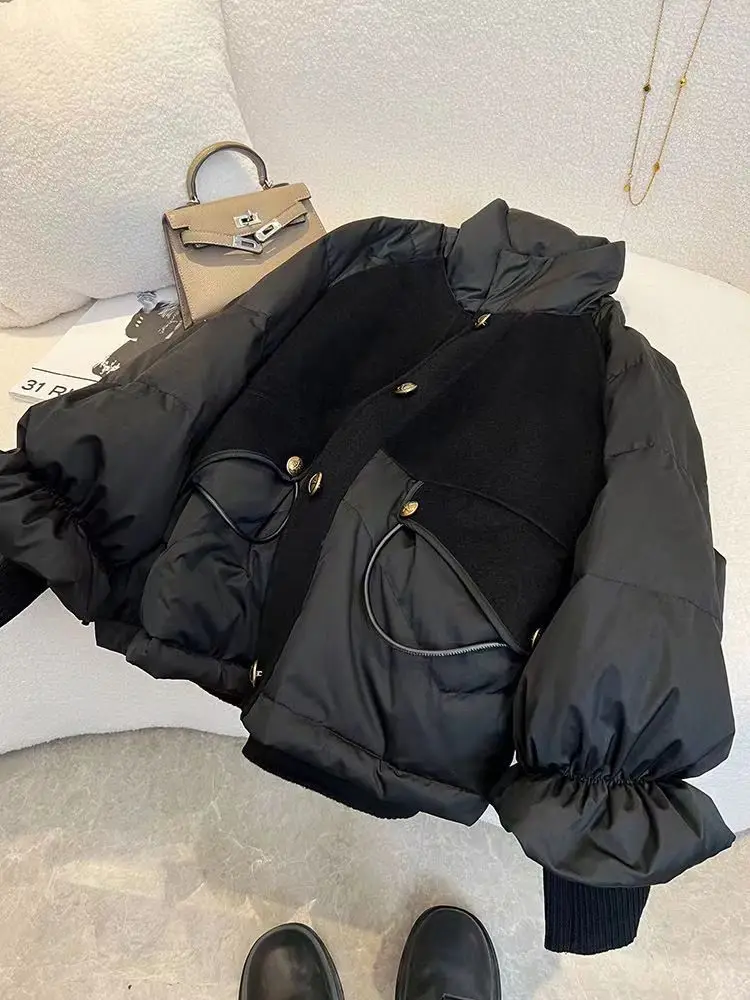 2024 neue Winter Große Größe Parka Baumwolle Unten Jacke Hochwertige Dicke Patchwork Jacke Schwarz Zipper Mantel Frauen