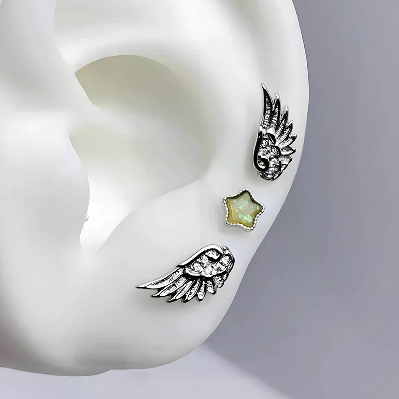 New Fashion Wings Stainless Steel Ear Bone Nail Shiny Trendy Earring For Women Accessory