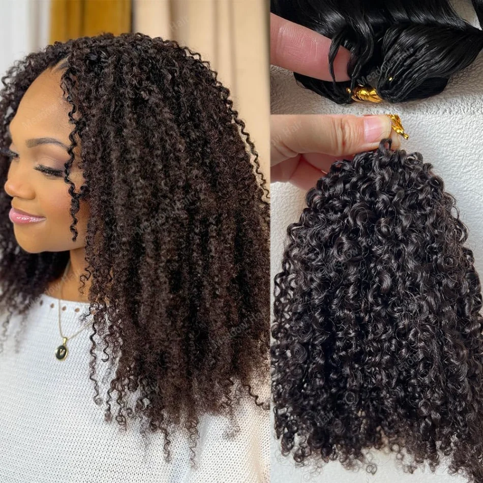 Kinky Curly Crochet Human Hair Extensions Invisible Preseparated Feather Burmese Curly For Black Women Natural Color 60g 16 Inch