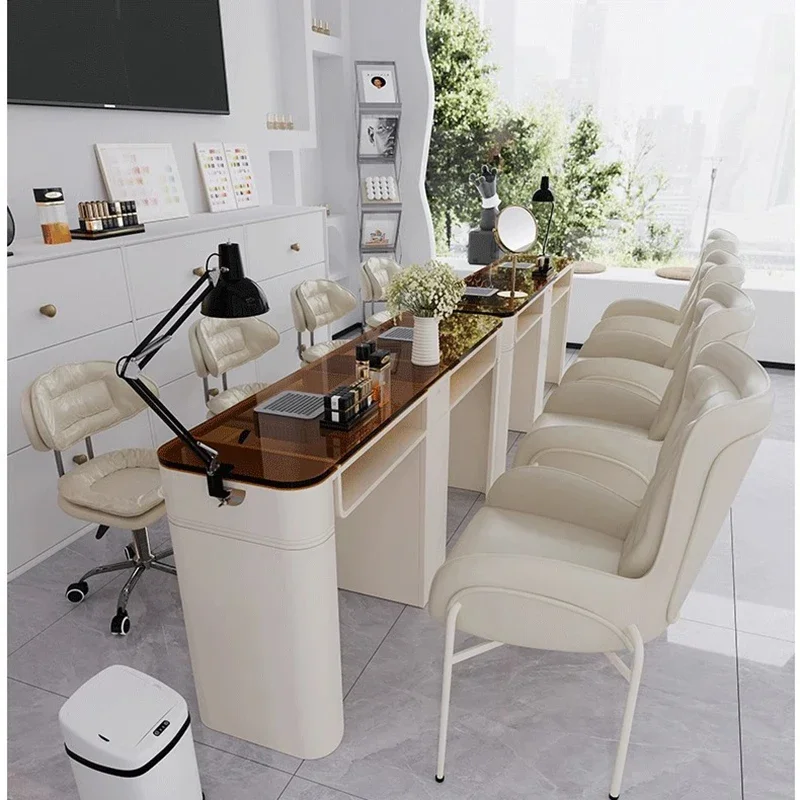 

Nordic Modern Glass Nail Tables Salon Reception Desk Makeup Furniture Gel Nails Professional Nail Tech Supplies Manicure Tables