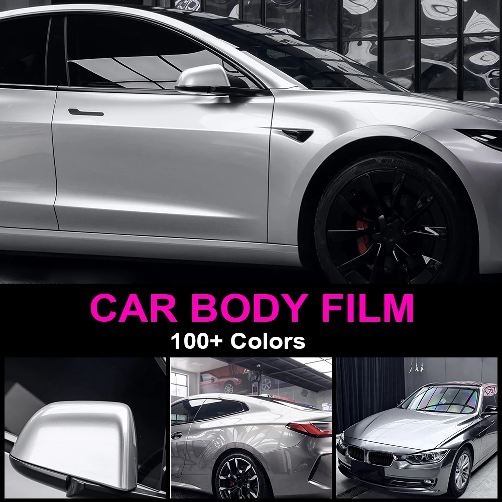 PET Metallic Silver Car Wraps Film Scratch-Resistant Durable Sticker Auto Cover Vehicles Motorcycle Color Change Tuning Wrapping