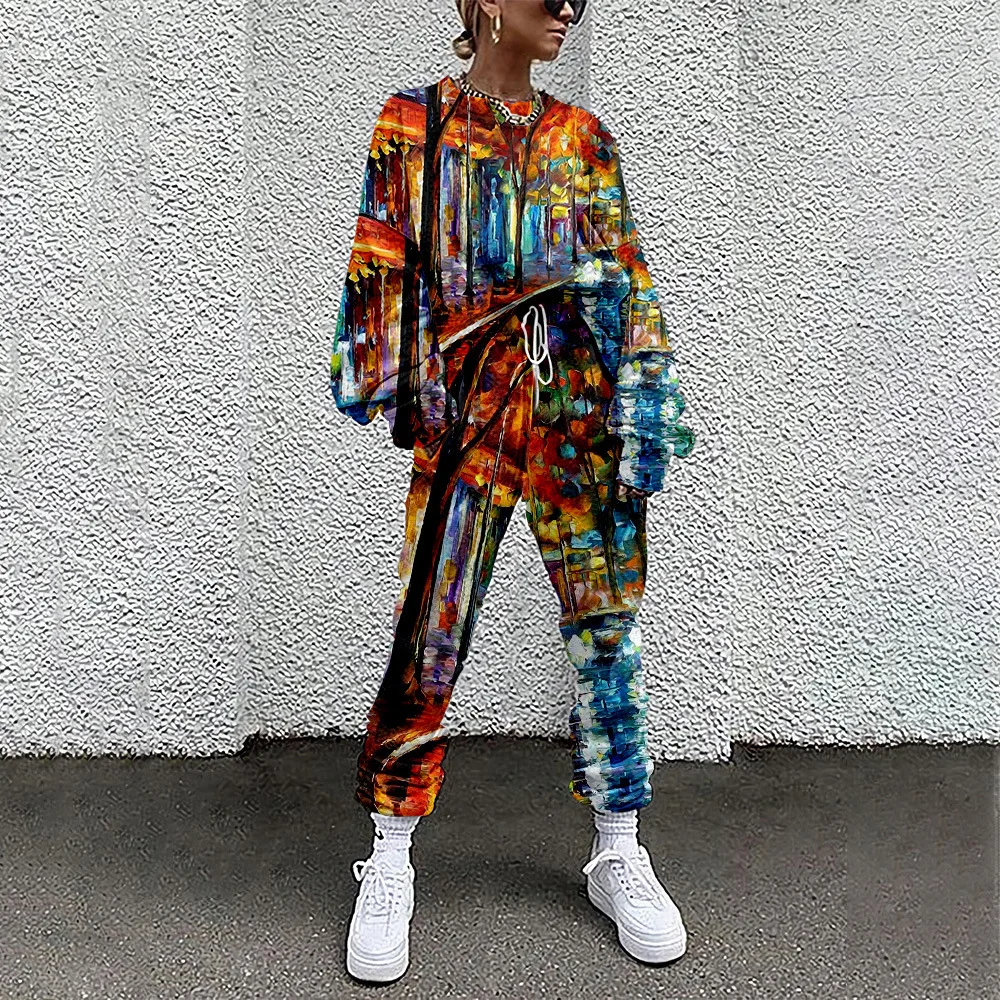 Women's Casual Long Sleeve 3D Print Streetwear Tracksuit Spring Autumn Fashion Jogger Suit Pullover And Pants