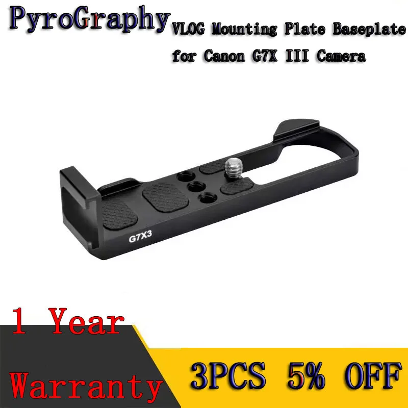 

PyroGraphy Baseplate with Built-in Side Cold Shoe Mount 1/4"Thread VLOG External Microphone Mounting Plate forCanon G7XIIICamera