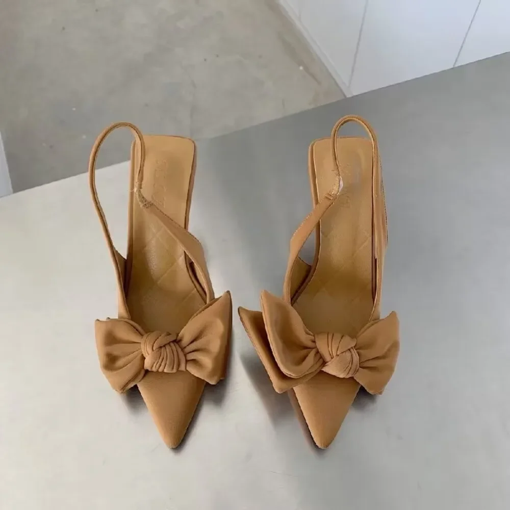 Zapatos de mujer, novedad de verano, Nudo de mariposa, zapatos de tacón con talón descubierto para mujer, vestido Sexy, tacón fino, punta estrecha, tacones altos para mujer