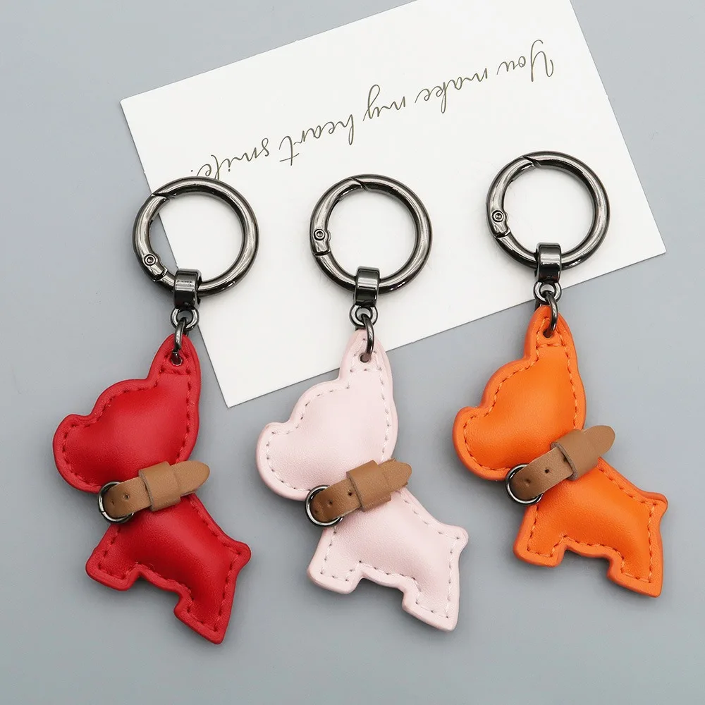 Cute French Bulldog Keychain Animal Dog Cartoon PU Leather Dog Hanger Cute Puppy Fashion Bulldog Bag Pendant Backpack Decoration
