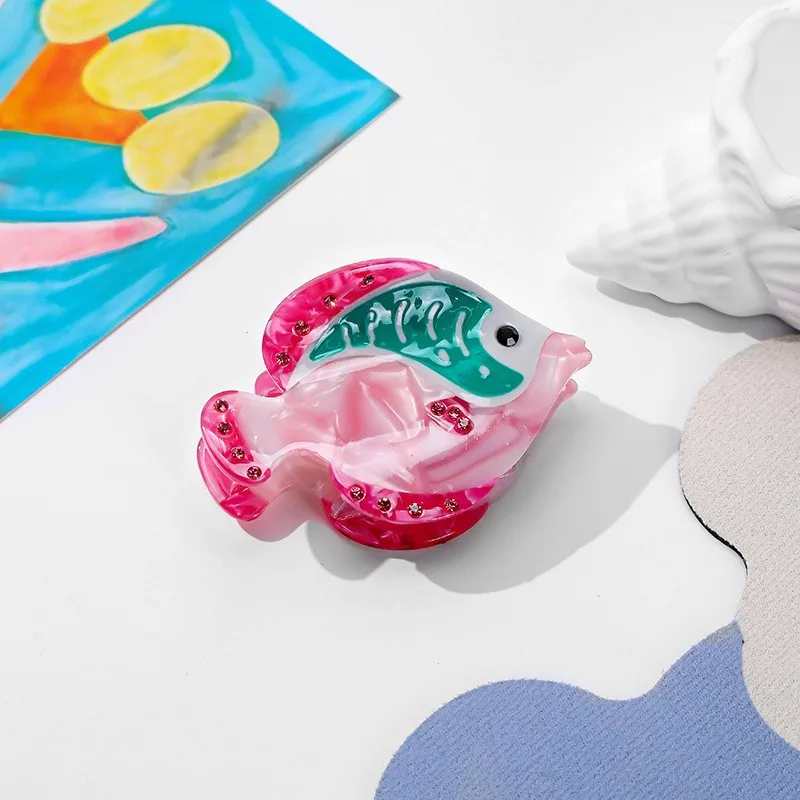 مشبك شعر فاخر من حجر الراين الوردي ، مشبك شعر للأسماك الاستوائية للنساء ، جديد ، حيوان ، هندسي ، ذيل حصان ، مشبك ، إكسسوارات