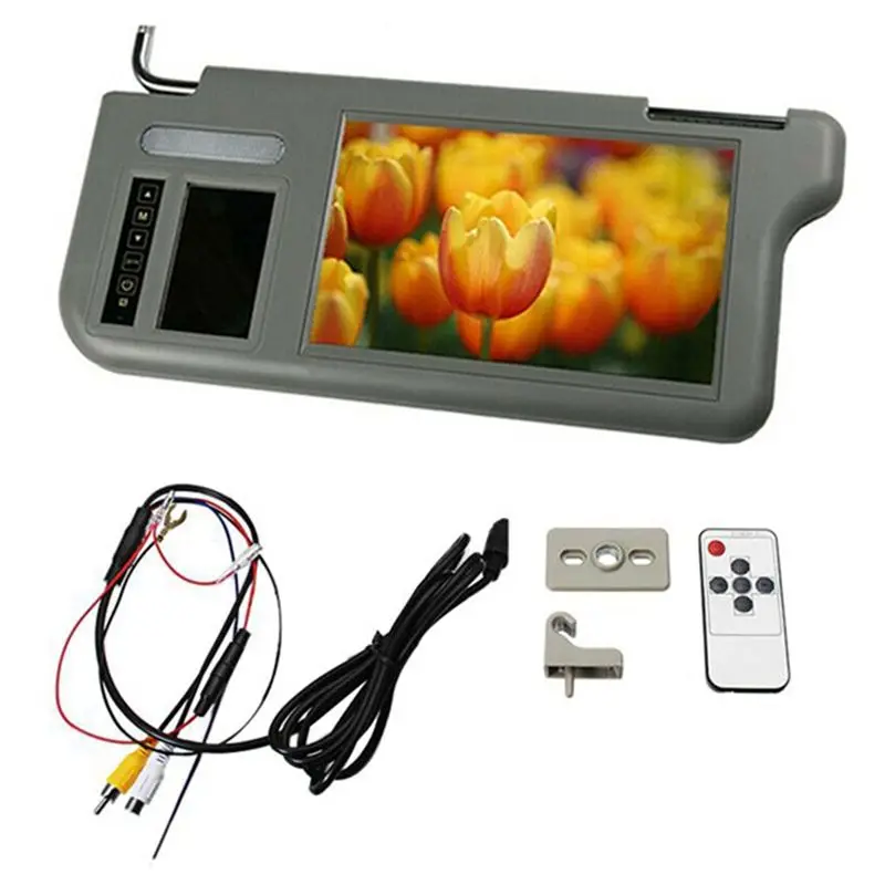 7Inch Gray Car Left Sun Visor Rear View Mirror Screen LCD Monitor 2 Channel Video Replacement Parts Accessories