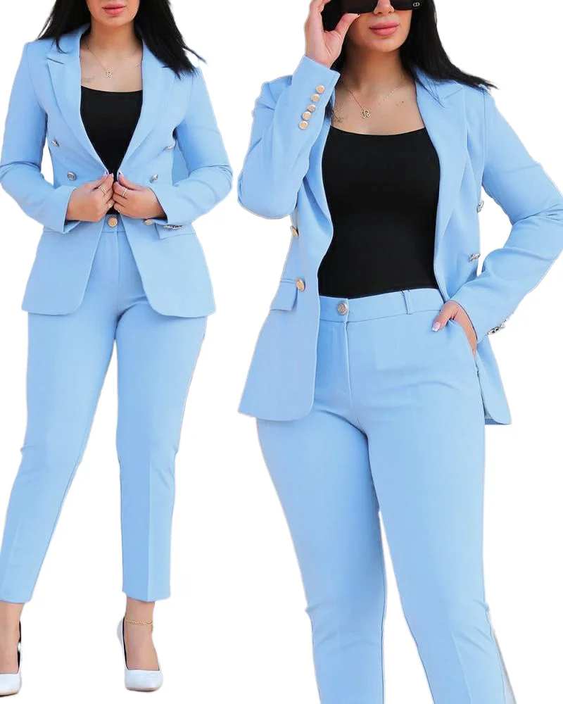 

Повседневный костюм с длинными рукавами и брюками, комплект для офиса, леди, весна-осень, элегантная однотонная блузка, брюки, комплект из двух предметов, женский наряд 2023.
