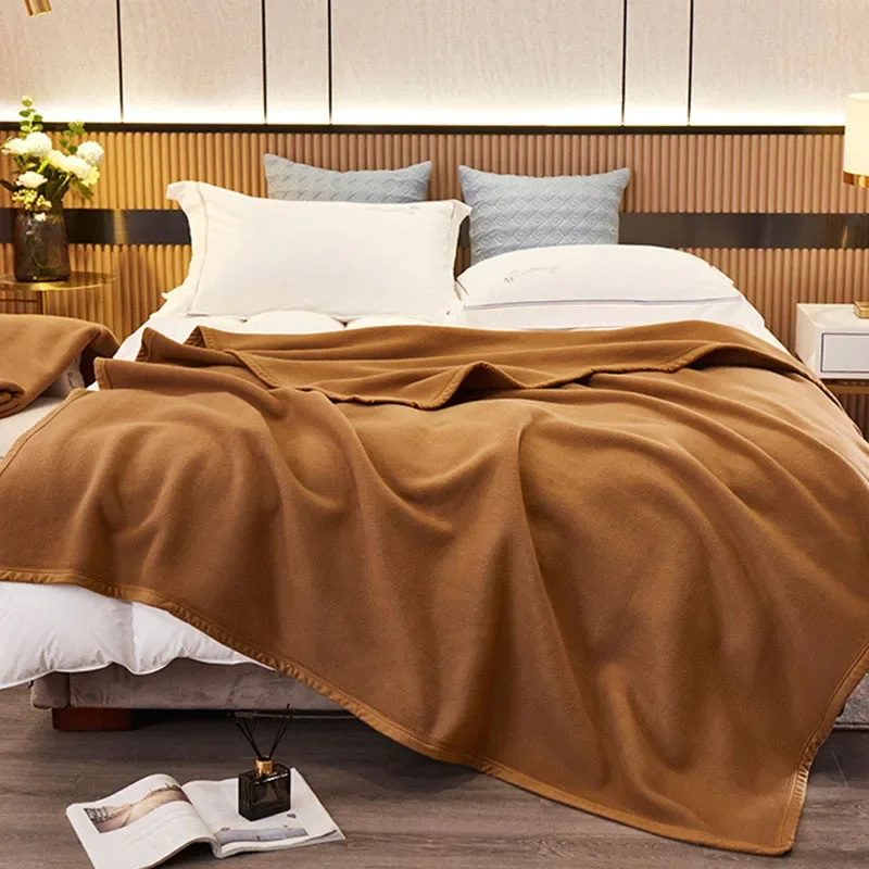 Double Sided Velvet Camel Colored Blanket for Home Soft Cozy Keep Warm Sofa Cover Four Season Universal Queen Double Bedspreads