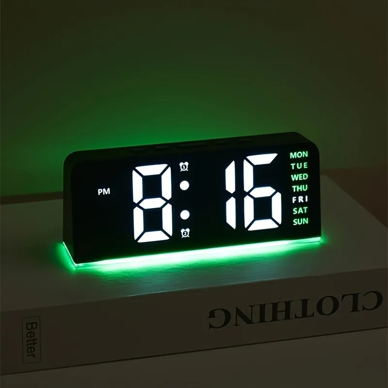 Picture 6: Innovative LED Digital Alarm Clock with Atmosphere Light & Date Display - USB Powered, Adjustable Brightness, Flat Crown Shape