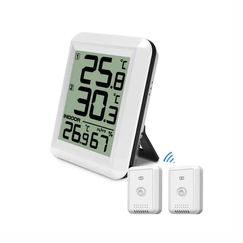 Wireless Indoor Outdoor Thermometer Hygrometer with Large LCD Display 24H Min/Max Record Multi-Room Use for Home Office