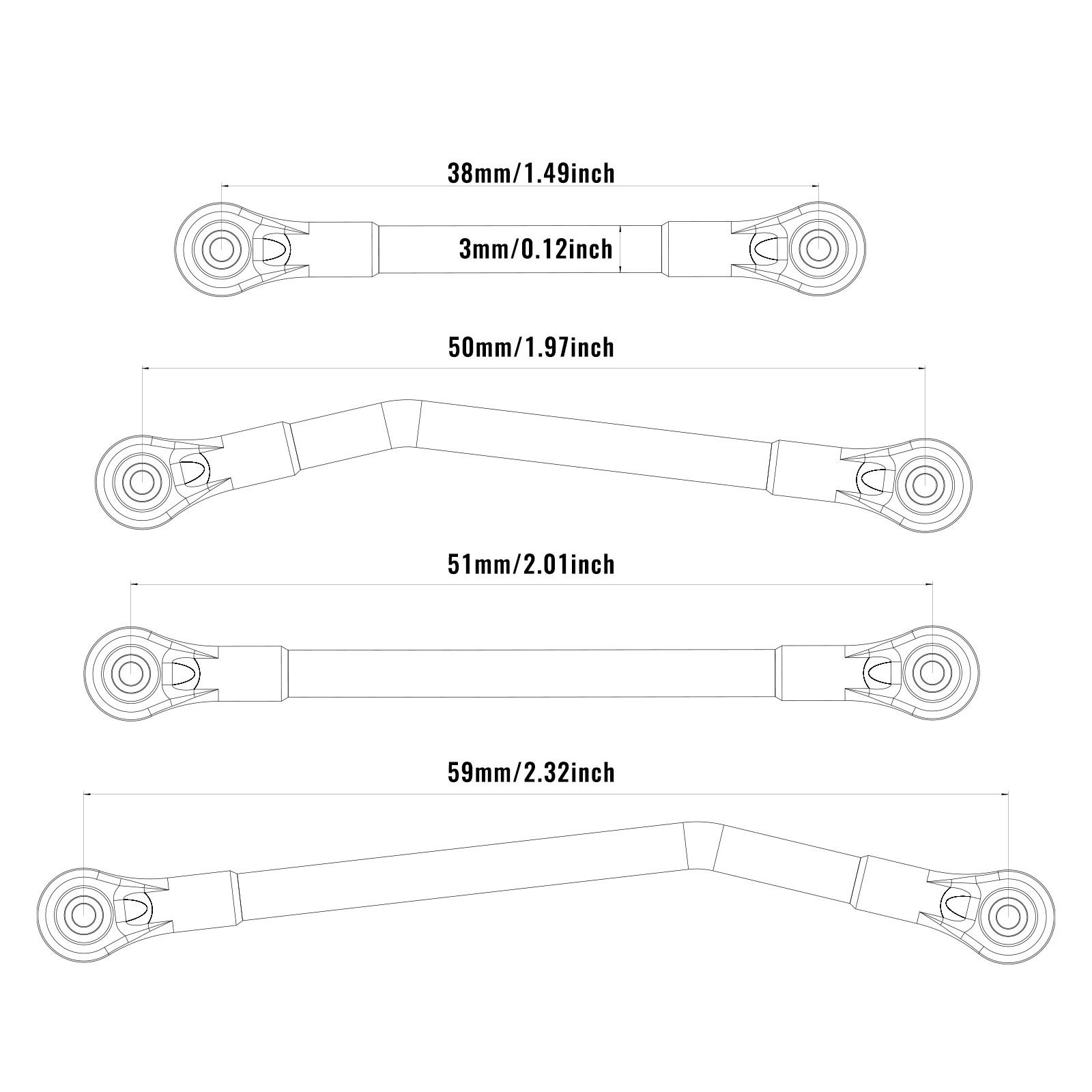 ModRax Titanium SCX24 Links 3mm Ultra-Slim High Clearance Chassis Links for 1/24 SCX24 C10 Bronco Wrangler Base Camp 4Runner JLU