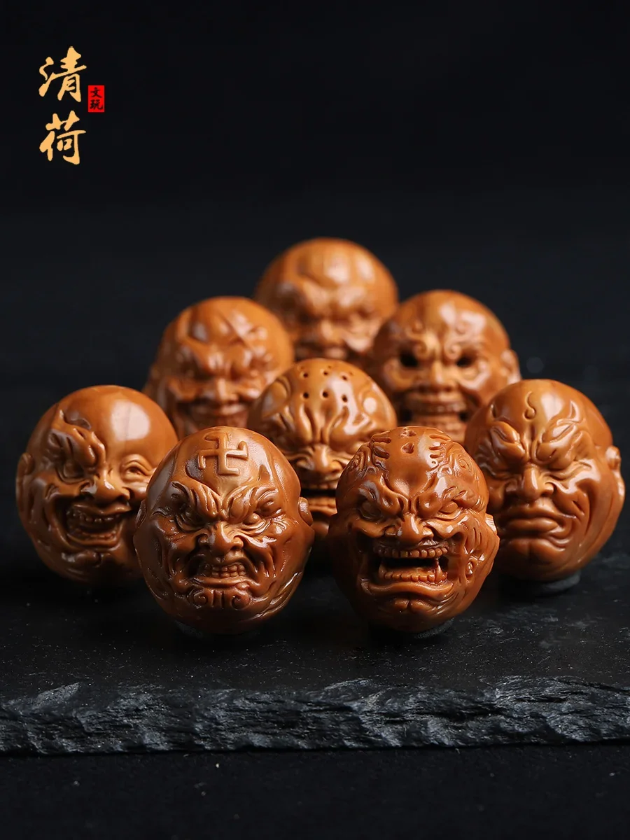 High Grade Olive Nuclear Bracelet Mountain Ghost Evil Monk Buddha Beads Carved Handpiece 2.1 Big Seed Hand Carved Hand String