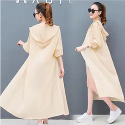 Summer Chiffon Blouse Hooded Cardigan Sun Protection Clothing Long Blouse Beach Solid White Female Fashion Tops Feminino E99