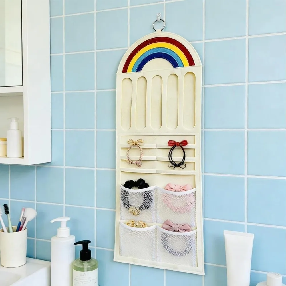 

Multifunctional Hairpin Display Rack Wall-mounted Large Capacity Hanging Headband Holder with Mesh Pockets Multipurpose