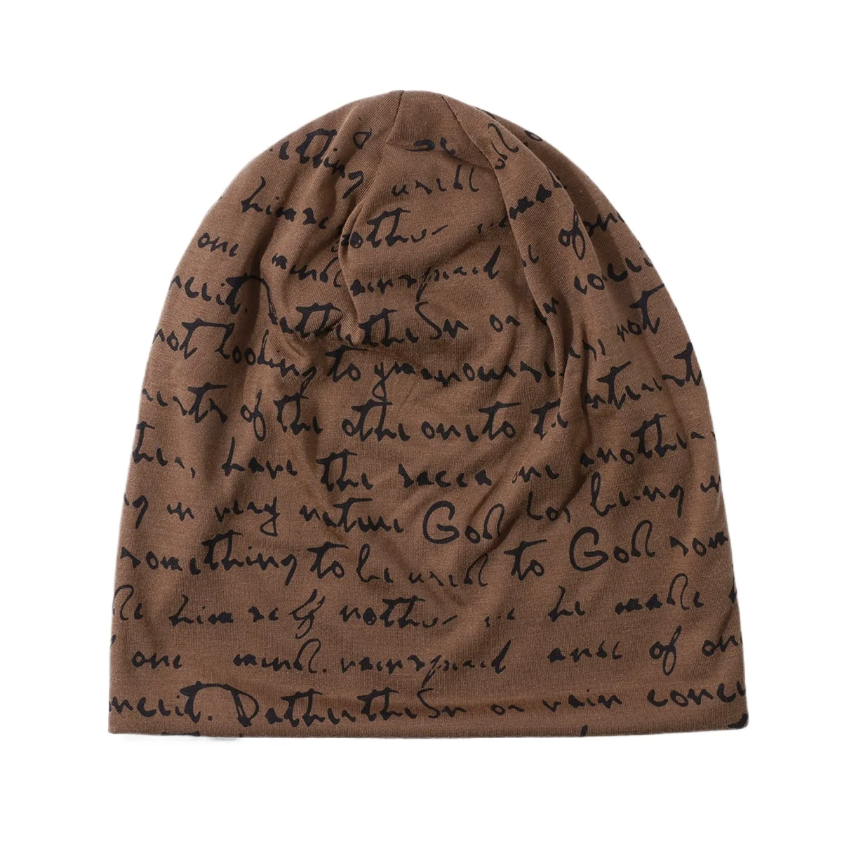 Fashion Distressed Letter Print Slouchy Beanie Women Elastic Baggy Skull Cap Spring Autumn Double Layer Fashion Head Wrap Bonnet