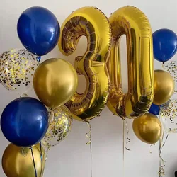 15pcs Navy Blue Gold Number Foil Balloons Happy Birthday Party Decorations Adult Kids 10 11 14 15 18 25 30 35 40 50 60 Year Old