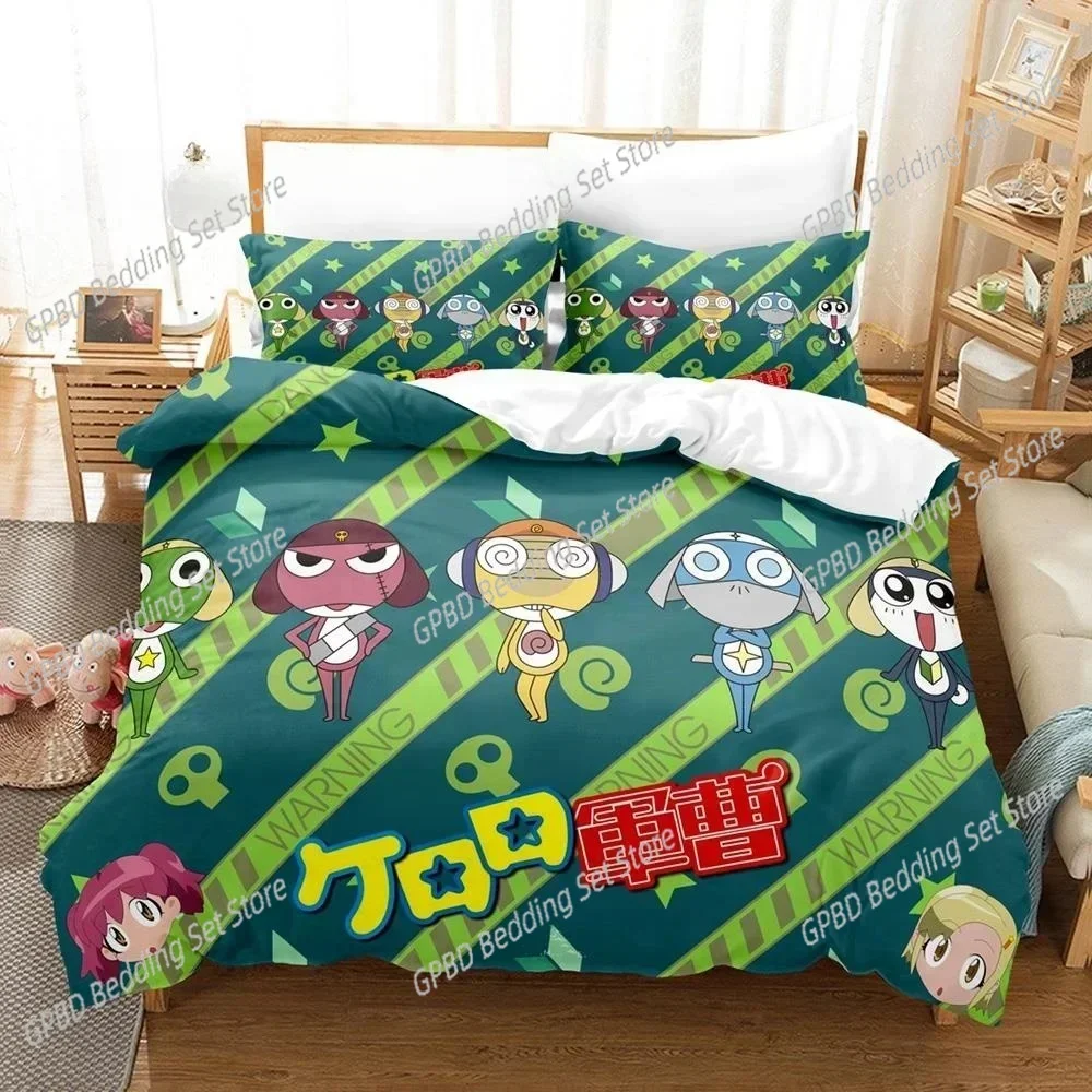 Kawaii Keroro Frog 3D NEW Duvet Cover Pillowcase Bedding Set Adult Boy Girl Bedroom Decoration Children Single Double Large