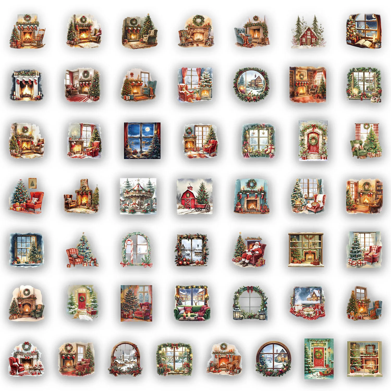 50PCS Christmas Watercolor Scene Fun Stickers DIY Phone Case Laptop Thermos Toy Stickers