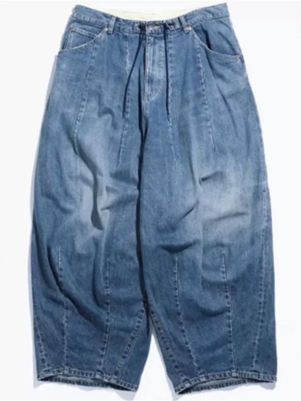 Calças Jeans Unissex de Perna Larga Solta Needles , Cintura Alta, Algodão, Estilo Casual, Lavagem à Água, Estilo Boy...