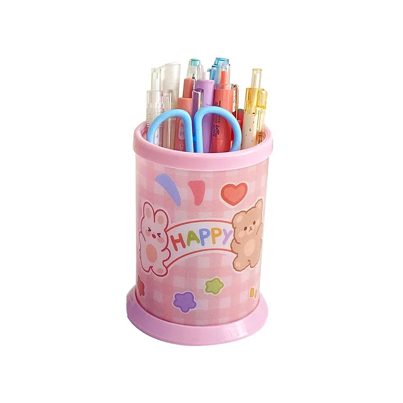 INS Cartoon Round Pen Holder Small Fresh Stationery Storage Box for Student Desktop