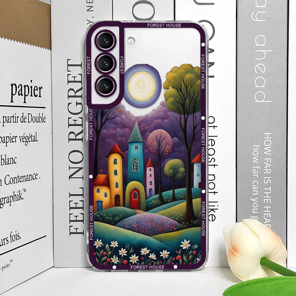 Handbemalte Waldhaus-klare Handyhülle für Samsung A55 A54 A53 A51 A70 A32 A31 A22 A13 4G 5G Soft Cover Ästhetische Kunst Fundas