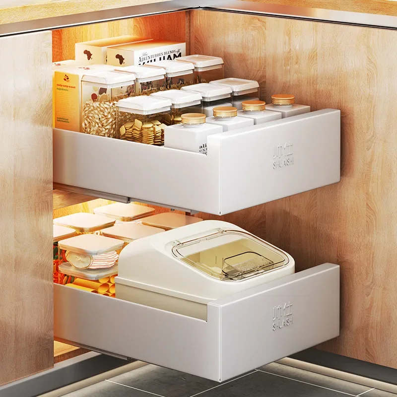 DIY Storage Rack Spice Dish Racks Kitchen Under-sink Cabinet Drawer Slide Pull-out Draining Shelf Telescopic Retractable Basket