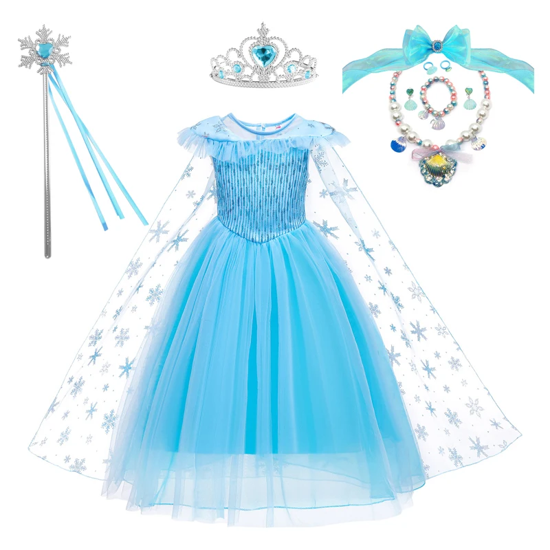 Vestido elegante de carnaval, Vestidos de princesa azul congelado, vestido Formal para niñas, vestido elegante de malla