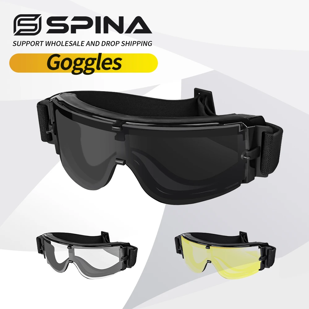 SPINA Three In One PC Lenes Windproof And Dustproof Goggles Outdoor Shooting Glasses Hiking Glasses