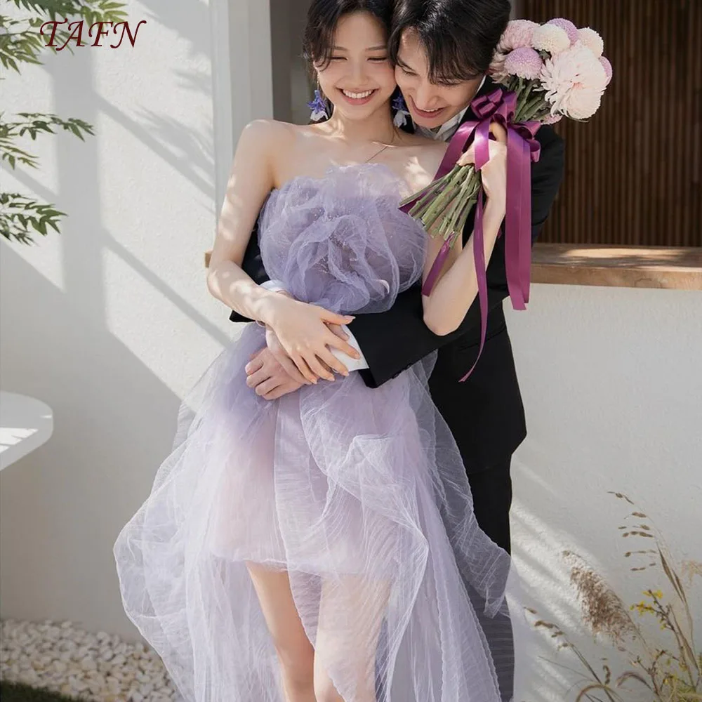 

TAFN Lavender Wedding Shooting Dresses A-line Pleat Sexy Reception Dresses Strapless 피로연드레스 Bridal Gown Custom Made