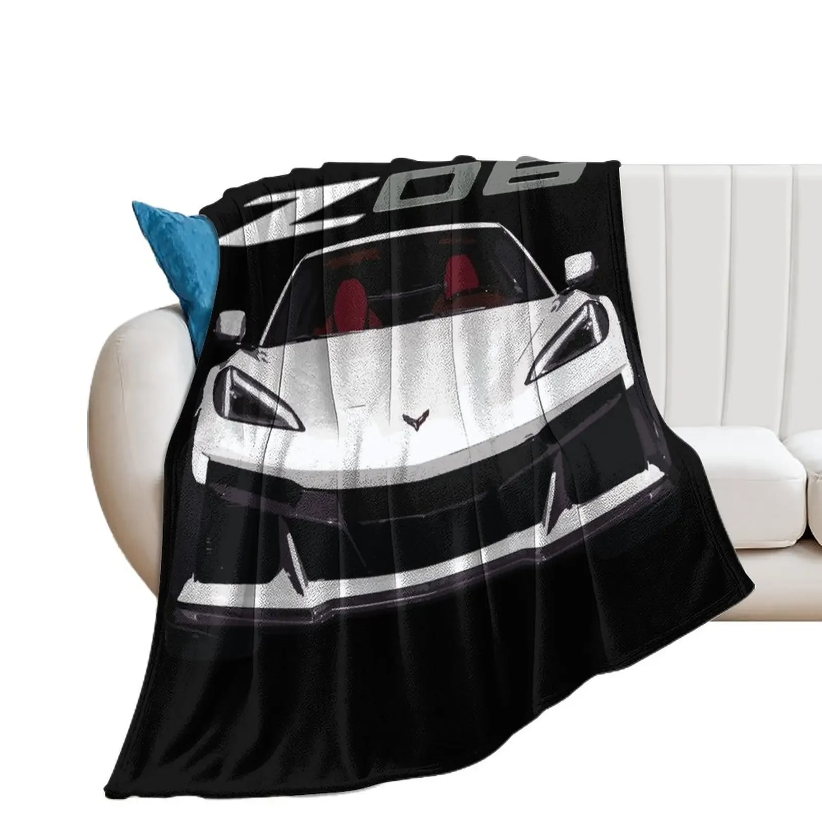 

C8 Arctic White Z06 c8r graphic car line art Throw Blanket Baby funny gift Hairys Blankets