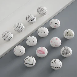 Children's Room Drawer Handle Ceramic Pull Animal Heart Print Cabinet Door Wardrobe Bookcase Knob for Furniture