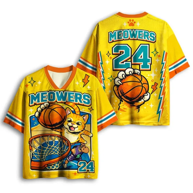 2026 Sommer Bestseller Retro Spaßiges Katzen-Print Blumen V-Ausschnitt Y2K Mode-Shirt für Erwachsene und Kinder Großes Lässiges Sport-T-Shirt