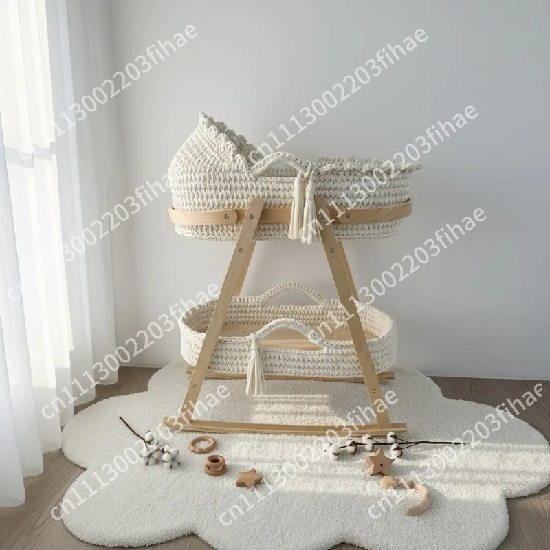 Hand Crocheted Cradle Beige Crocheted Portable Cradle