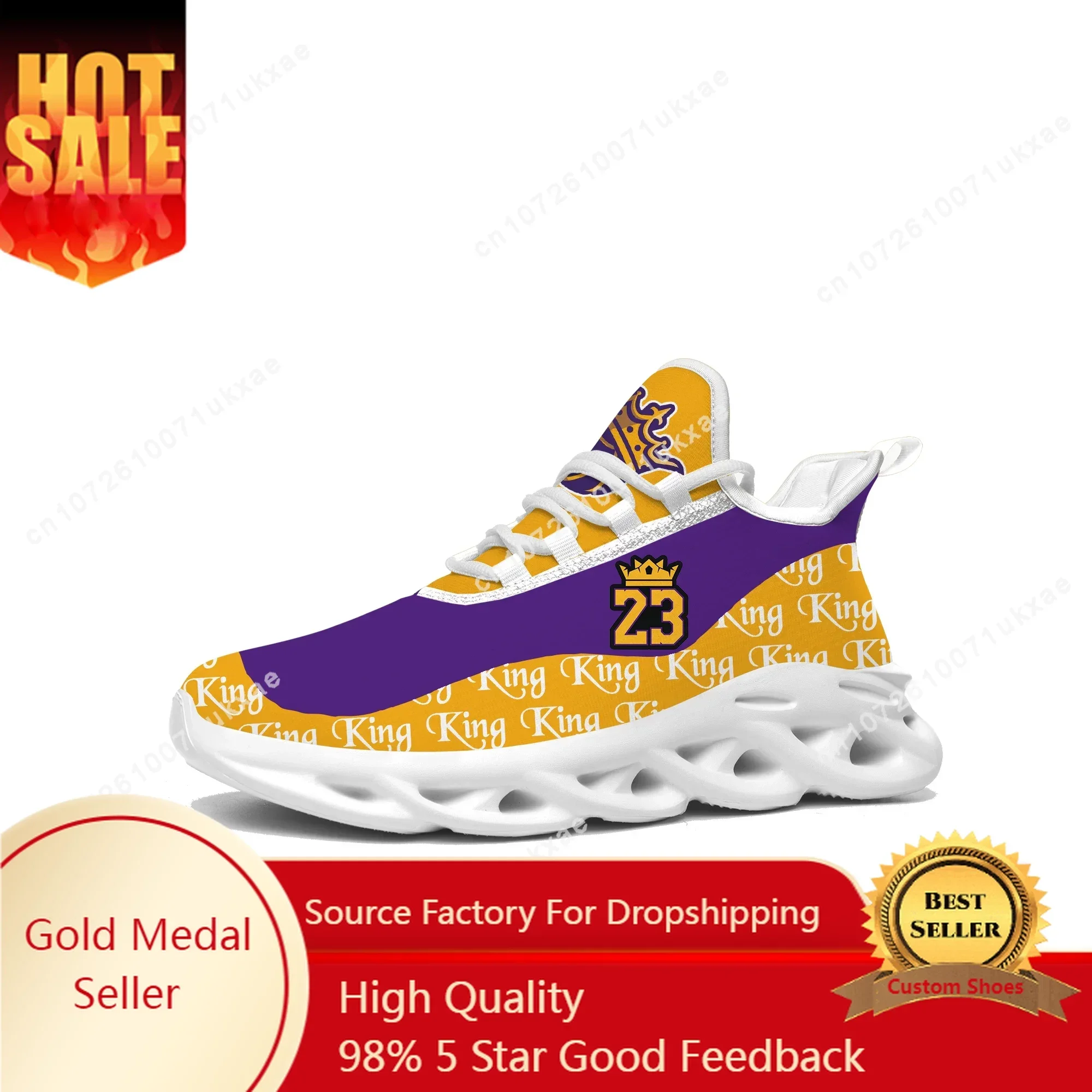 Los Angeles Basketball King Number 23 6 Flats Sneakers Mens Womens Sports gold purple Running Shoes Sneaker customization Shoe