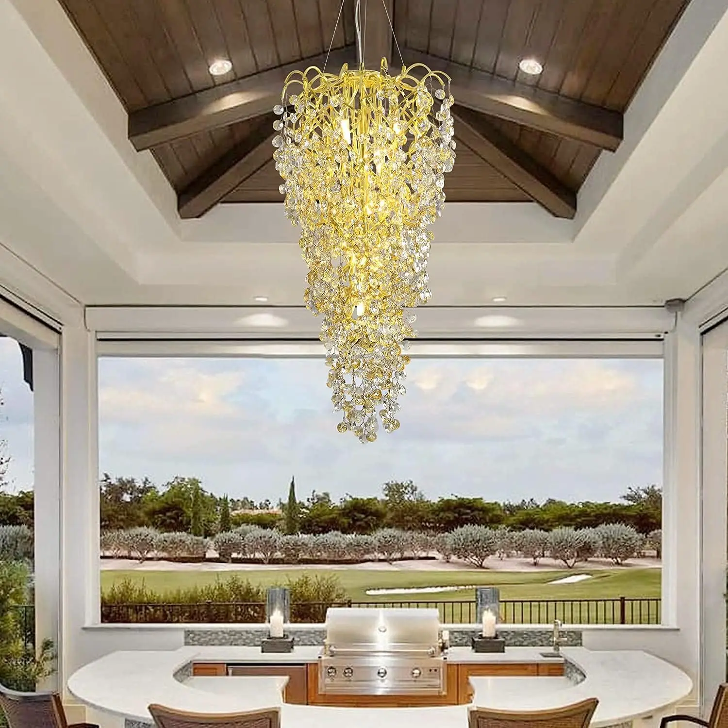 Luxury Branch Crystal Chandelier Modern Staircase Long Pendant Light for Loft Duplex High Ceiling Villa Indoor Home Decor