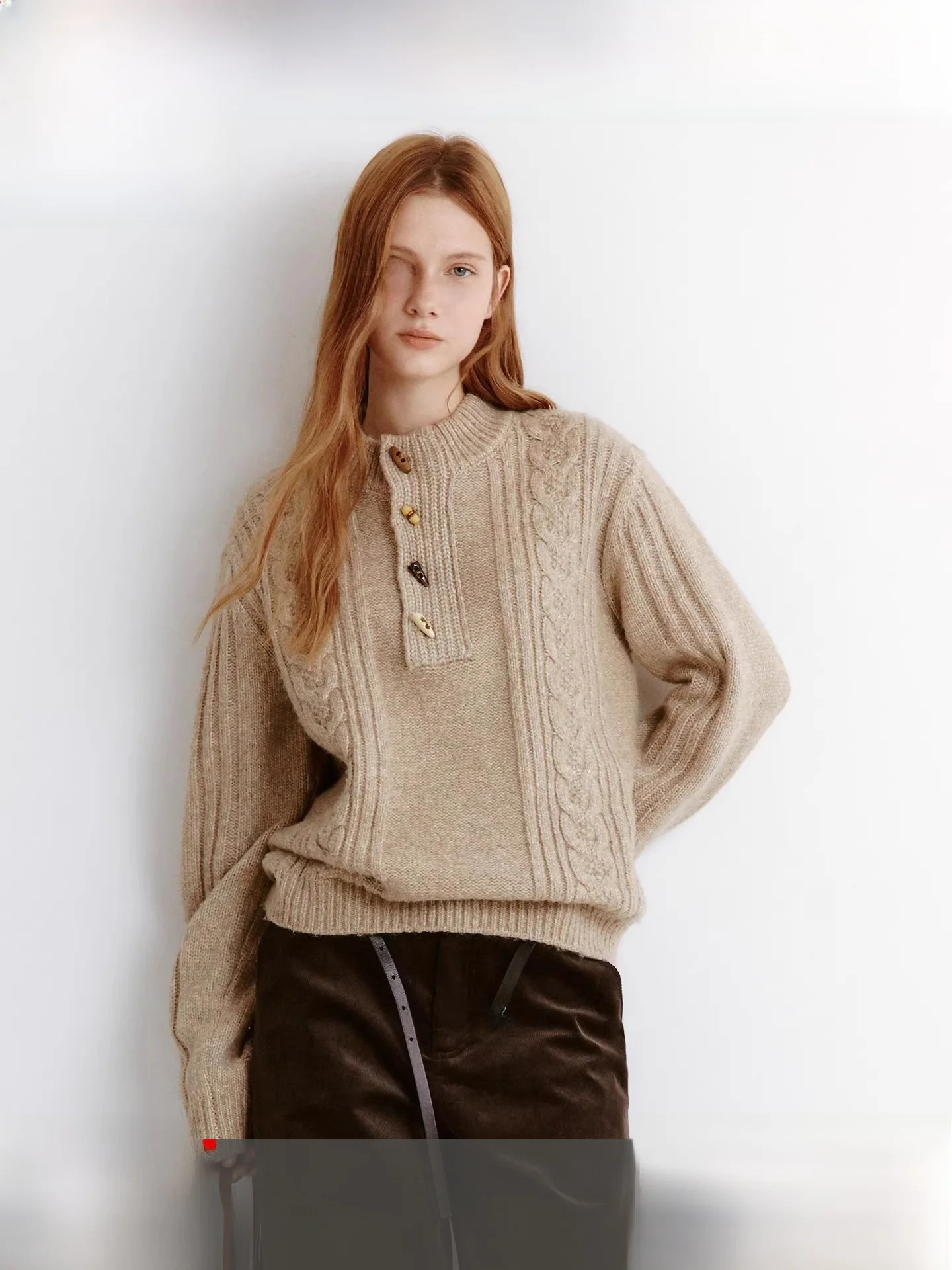 

Женский свитер ручной работы Fano с текстурой, деревянными пуговицами, 3D-узелками из шерстяной пряжи, свободного кроя, с длинными рукавами, осень-зима