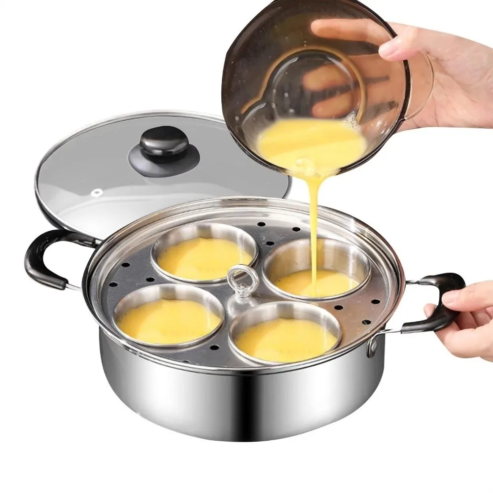 

Stainless Steel Non-Stick Egg Poacher Pot Rust Resistant With 4 Cups Multi Purpose Steamer Thickened with Steaming Grid