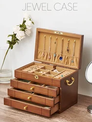 Luxury Wood Jewelry Box Vintage Earrings Nordic Jewelry Storage Box Organizer with Lock Large Wedding Birthday Gift