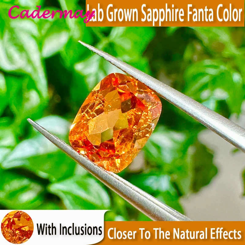 CADERMAY Fanta Color Lab Grown Sapphire With Inclusions Long Cushion Shape Loose Stone With Certificate For Jewelry Making DIY